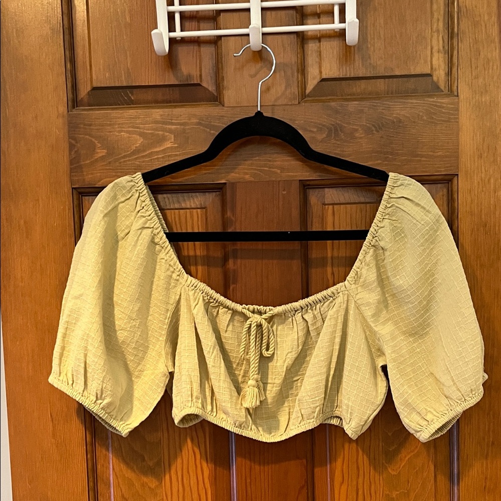Madewell Dobby Tie Front Puff Sleeve Supercropped Top